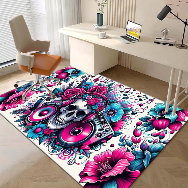 1PC Skull Dark Gothic Pattern printed Carpet Rug for Living Room Bedroom Home Sofa Decoration,Non-slip Floor Mat Floor mat