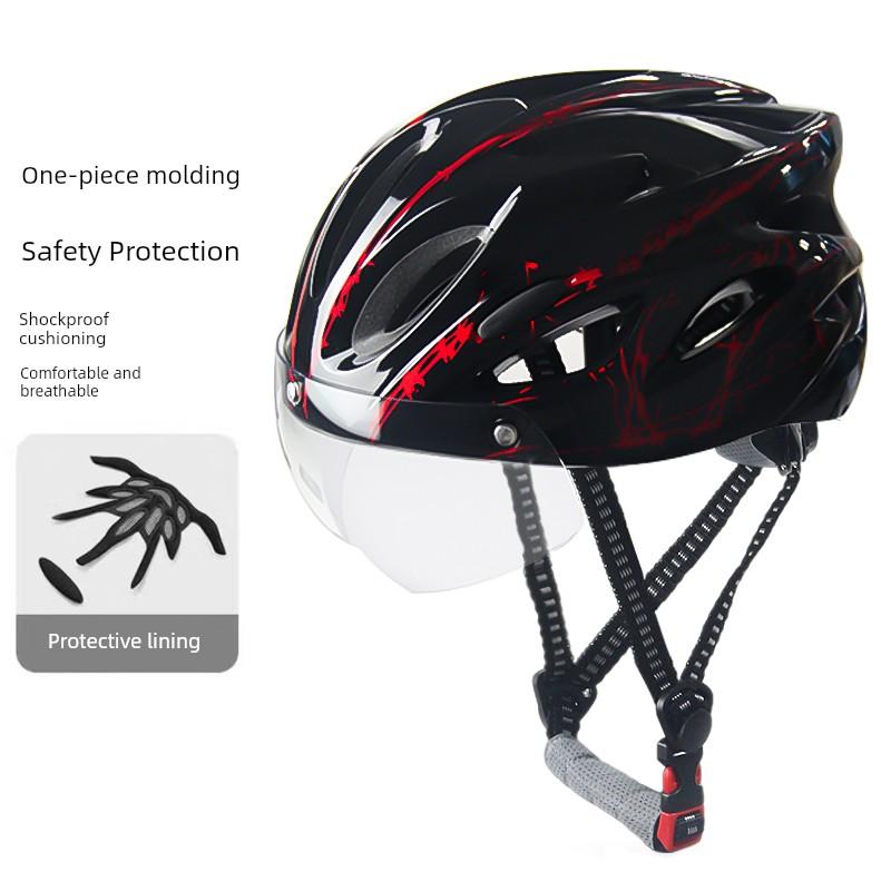 Bicycle Riding Helmet, Color-Changing Magnetic Goggles, Adult Men's and Women's Mountain Bike, Road Bike Safety Helmet, Takeaway Helmet