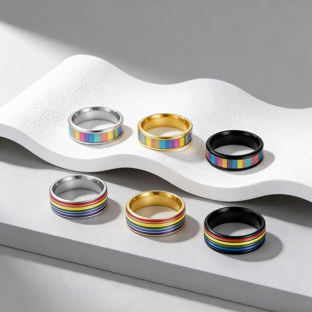 European and American Multi-color Rainbow Drip Oil Titanium Steel Couple Ring