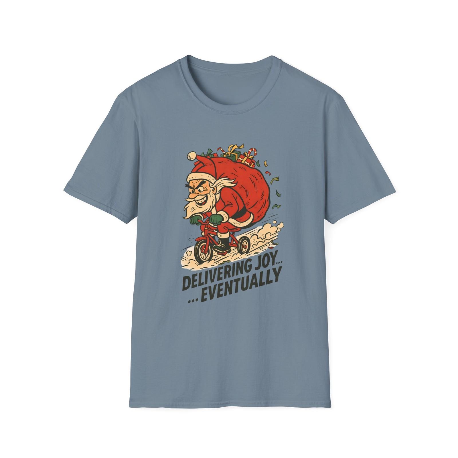 Unisex Softstyle T-Shirt Mens Womens Tees Top Santa Tricycle Snow Gift Sack Funny Christmas Holiday 4XL