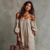 Available for 2026: New Spring Striped Off-Shoulder Dress for Women in Cotton and Linen - Perfect Vacation Style