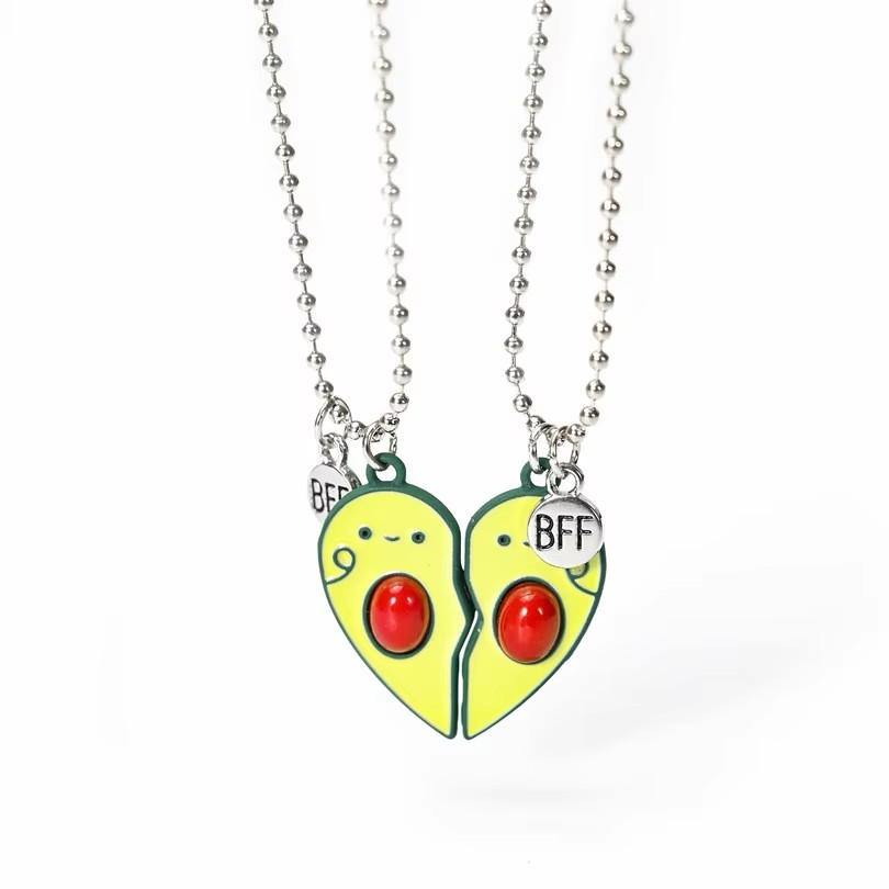 2pcs Cute Fruit Food Magnet Necklaces for Women Girls Kawaii Best Friends Sisters Pendant Chain BFF Friendship Jewelry Gifts