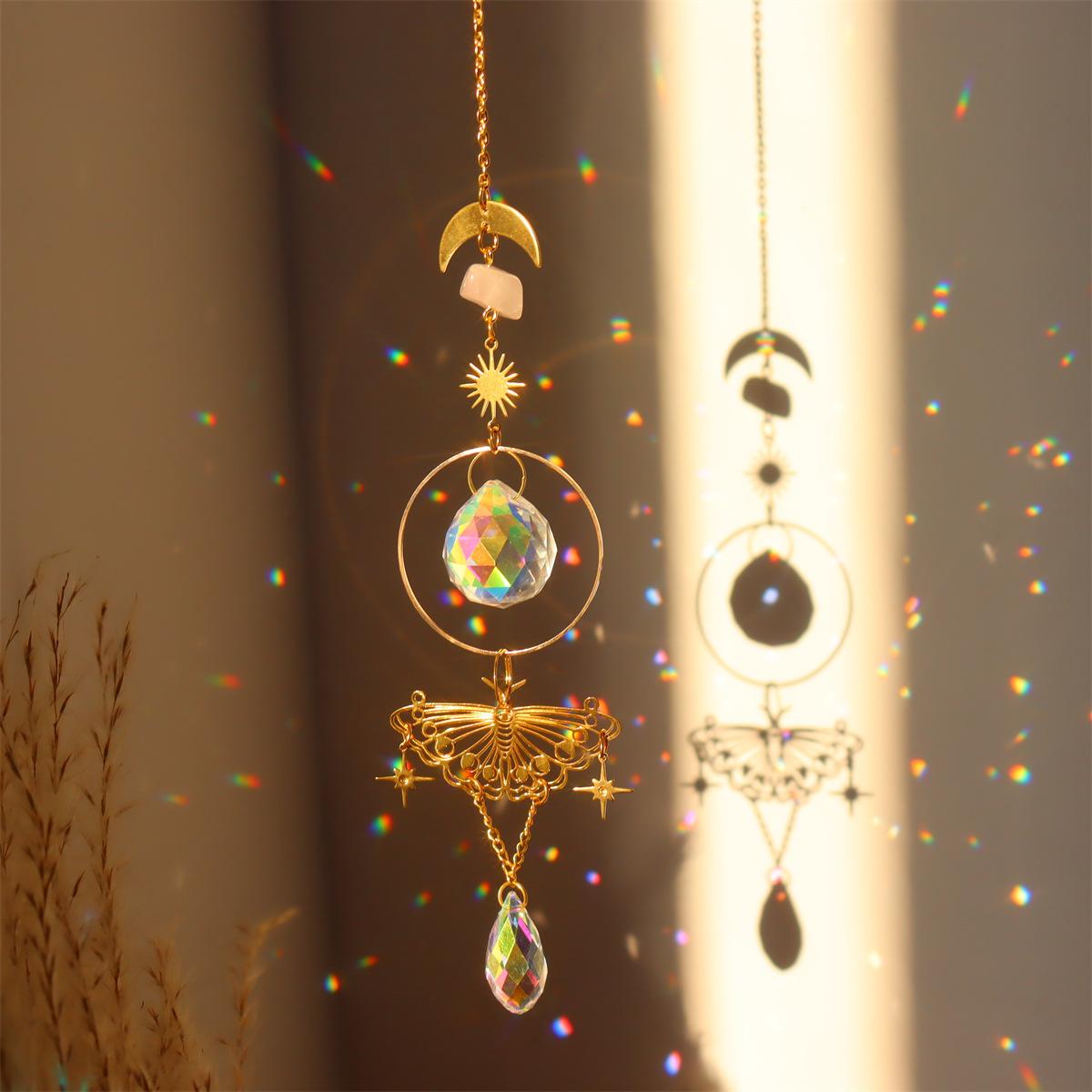 

Brass Butterfly Moth Crystal Sun Catcher Pink Crystal Rough Window Room Garden Decor Hanging Ornament New