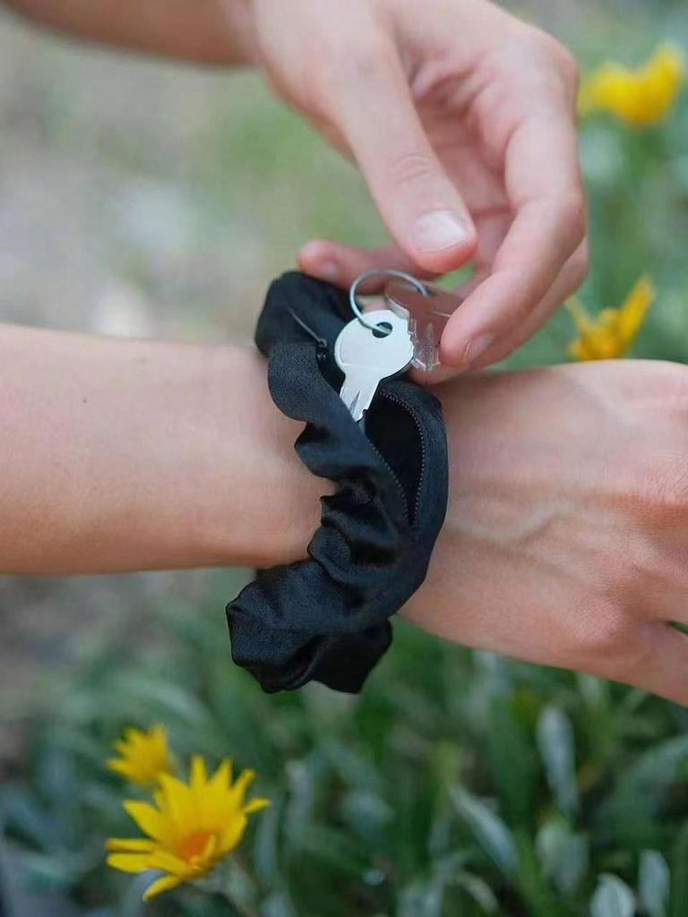 2PCS New Solid-color Velvet Zipper Large Intestine Hair Band Korean Style Fashionable Fabric Ponytail Storage Large Intestine