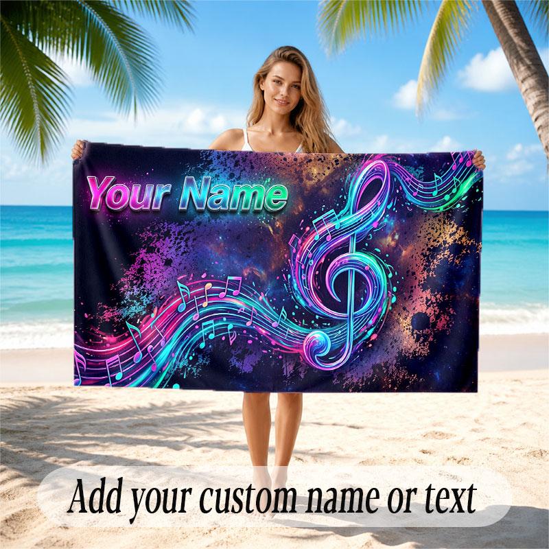 Music General Theme Beach Towel Personalized Custom Name & Text Soft Quick Dry Beach Towel for Swimming Travel
