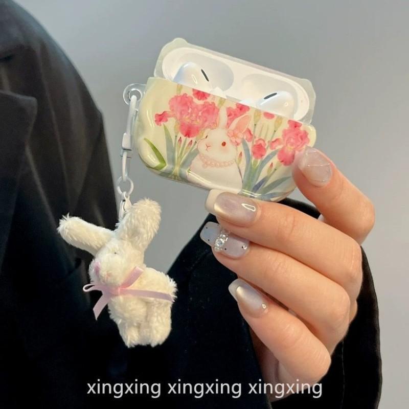 Ins Wind Tulip Rabbit Suitable Airpodspro3 Generation Earphone Cover Apple Bluetooth Protective Case 4/2 Soft New