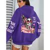Felpa con cappuccio casual larga da donna, top stampato street fashion