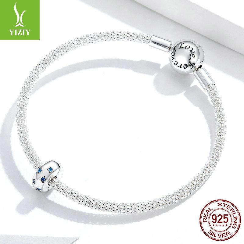 S925 Sterling Silver Ocean Clip Buckle Open Charming Blue Star Zircon Beaded Bsc253