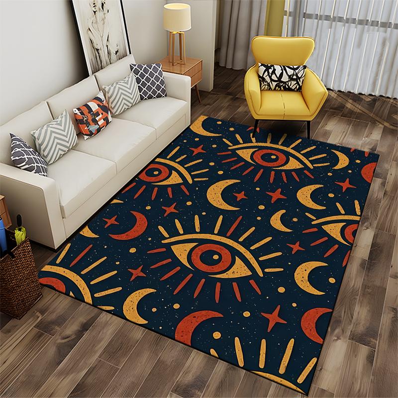 Abstract Mystical Eye Pattern Carpet with Sun, Moon, and Stars Design Suitable for use as an anti-slip for living room bedroom sofas