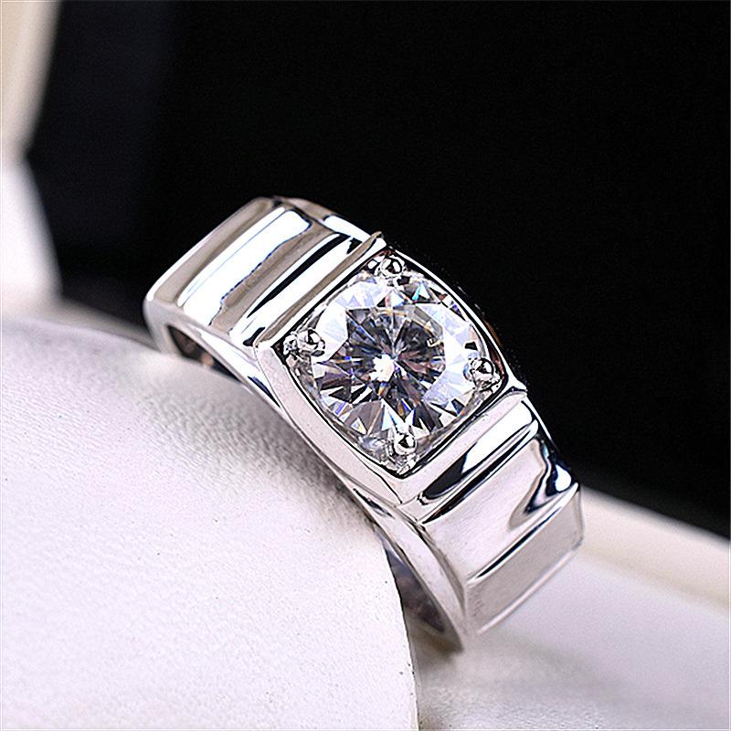 Imitation Mosan Diamond Resizable Men'S Ring Plated With 18K Platinum Four-Claw Inlaid Trapezoidal Design Tidy Men Popular Rings
