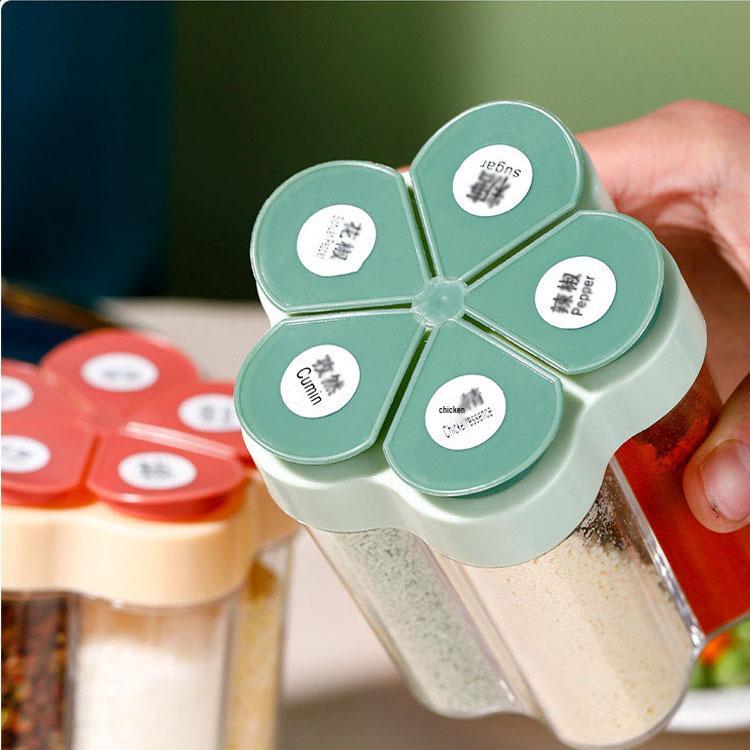 Five-in-One Spice Jar Set: Compartmentalized, Sealed Storage with Controllable Pour Lids