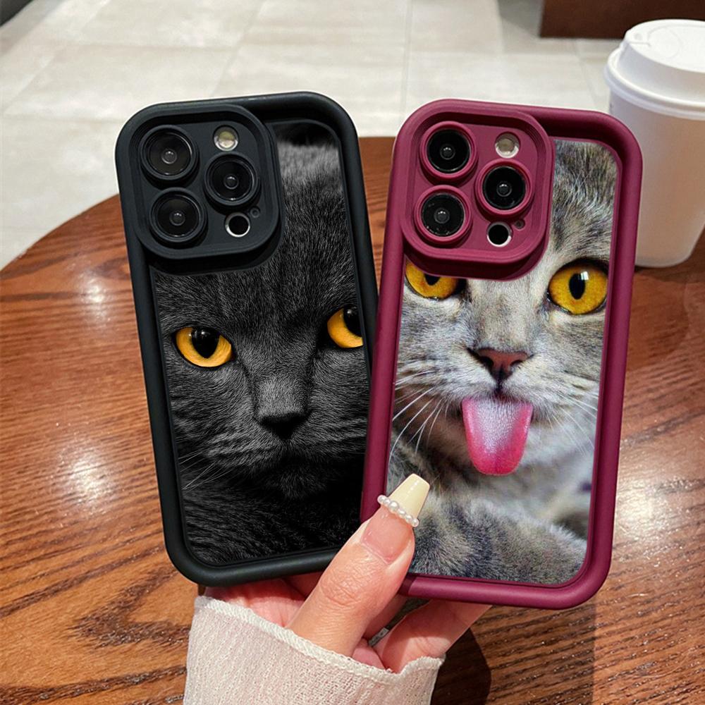 LZ3 Black Cat Green Eyes Silicone Phone Case for iPhone 11 13 14 15 16 Pro Max 7 8 16 Plus 12 mini XS Max XR Shockproof Back Cover