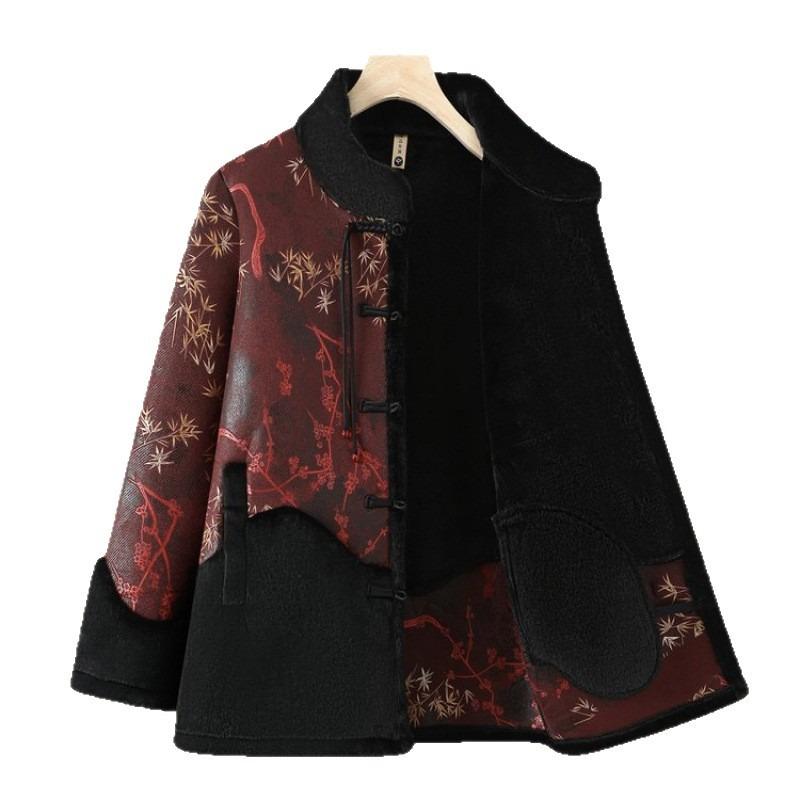 Old Lady Winter Woolen Coat Thick Grandma Tang Suit Top Large Size Elderly Clothes Velvet