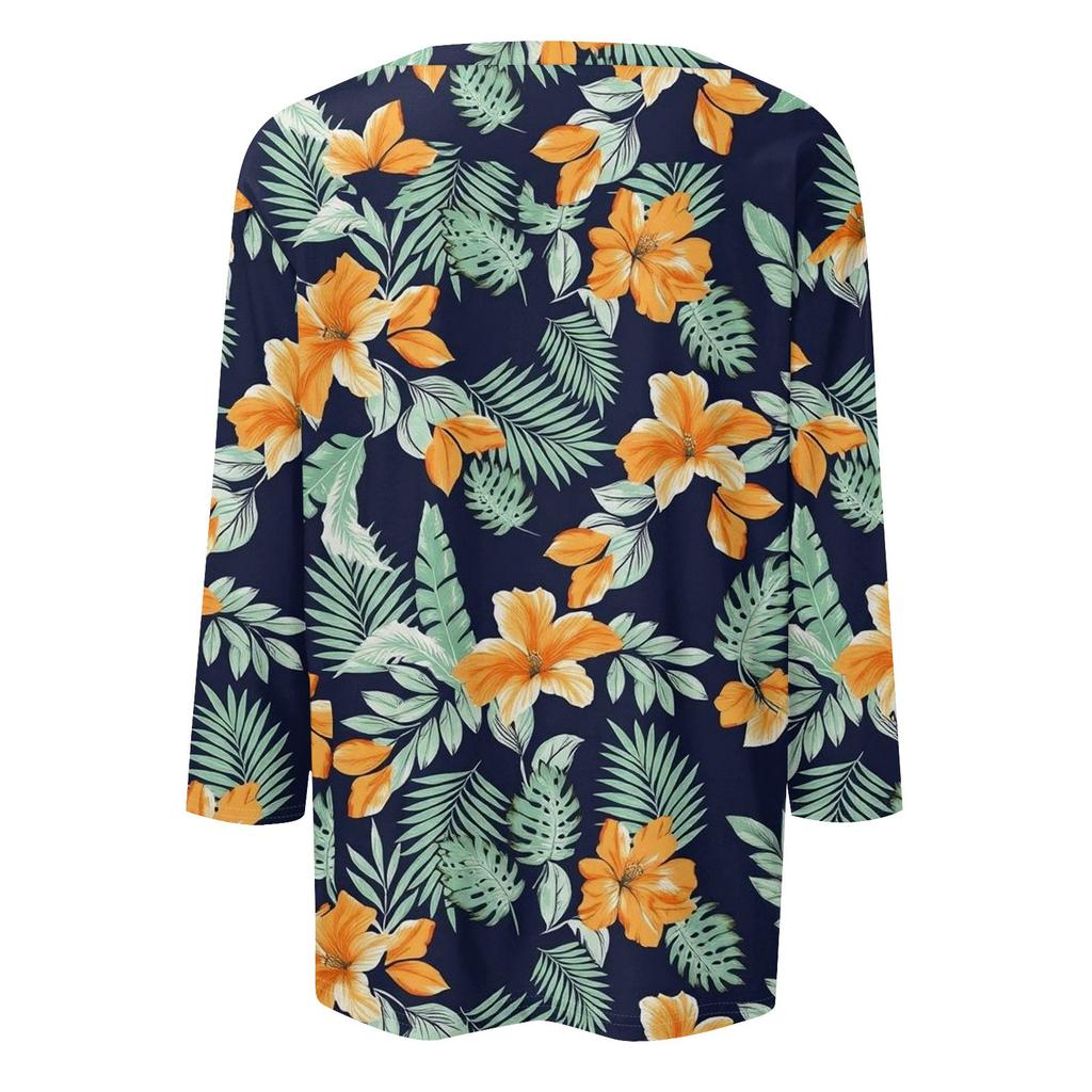 Koszule z rękawami 3/4 dla kobiet Śliczne nadruki Koszulki z nadrukami Bluzki Casual Plus Size Podstawowe topy Pulower