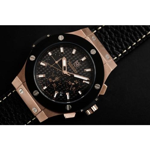 HYAKUICHI 101 No.8L Hyakuichi Chronograph Watch in Pink Gold with Carbon Fiber and Black Leather Strap