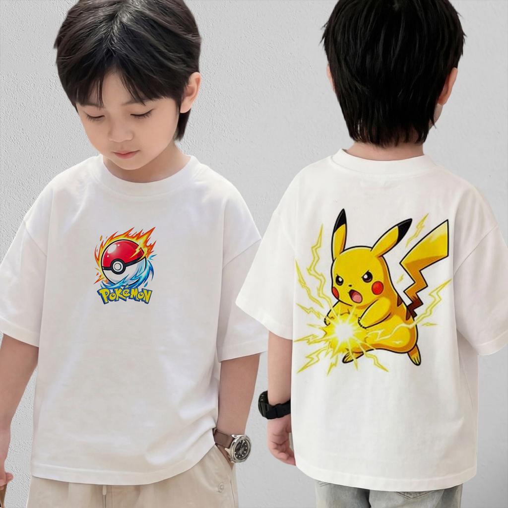 Summer Anime Pokémon Cosplay TShirt Cotton Short Sleeve Tops Casual Loose Retro TShirt Men Women Kids Family Matching Outfits