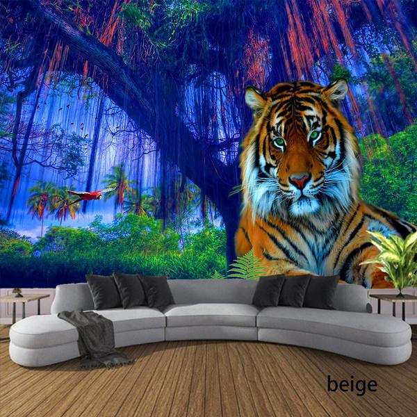 Tapiserie ve stylu Art Deco Ložnice Tapiserie Král lesa Tapiserie Tiger Leopard Tapiserie Forest Animal Tapiserie