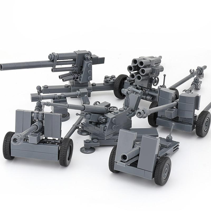 WWII Military Soviet German Cannon Building Block Set Soldier Vehicles Artillery Bunker Figure Weapon Accessories Toy Boy Gift Present K038