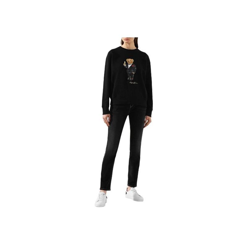 Ralph Lauren Bärenmuster Rundhals Langarm Sweatshirt Damen Schwarz 211782886-001