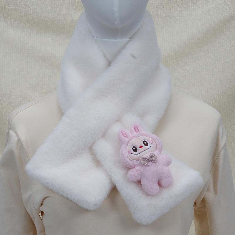2025 Autumn/Winter Cute Cartoon Plush Scarf: Faux Rabbit Neck Warmer for Girls