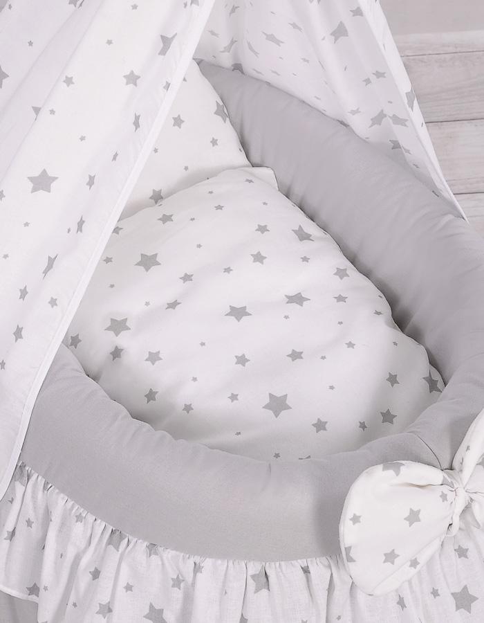 Doll's Pram - Moses Basket for Dolls with Canopy - Gray