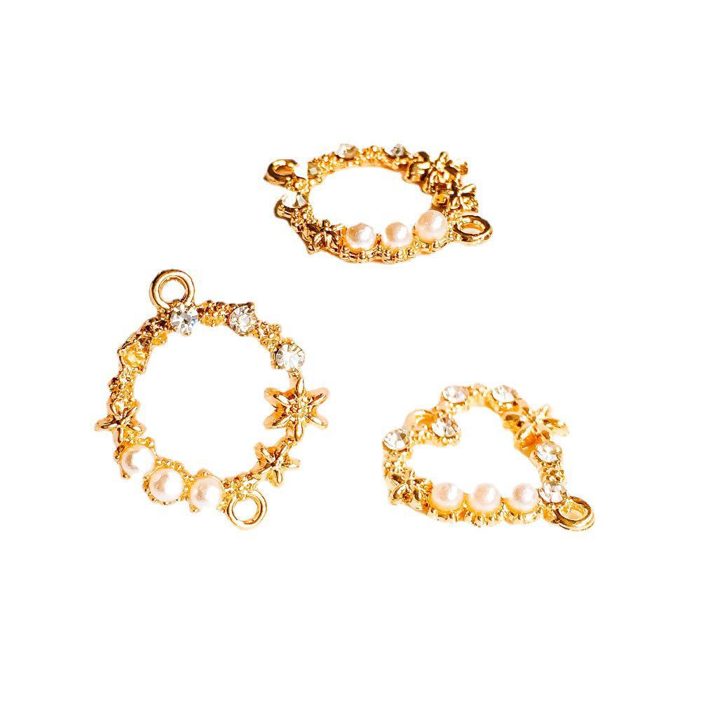 Alloy Love Oval Pendant Earrings with Diamond and Pearl Connector Accessories