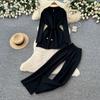 2026 Fall/Winter Lace-Up Casual Stand Collar Knitted Cardigan and High-Waisted Wide-Leg Pants Knitted Two-Piece Set for Women Tracksuit Women