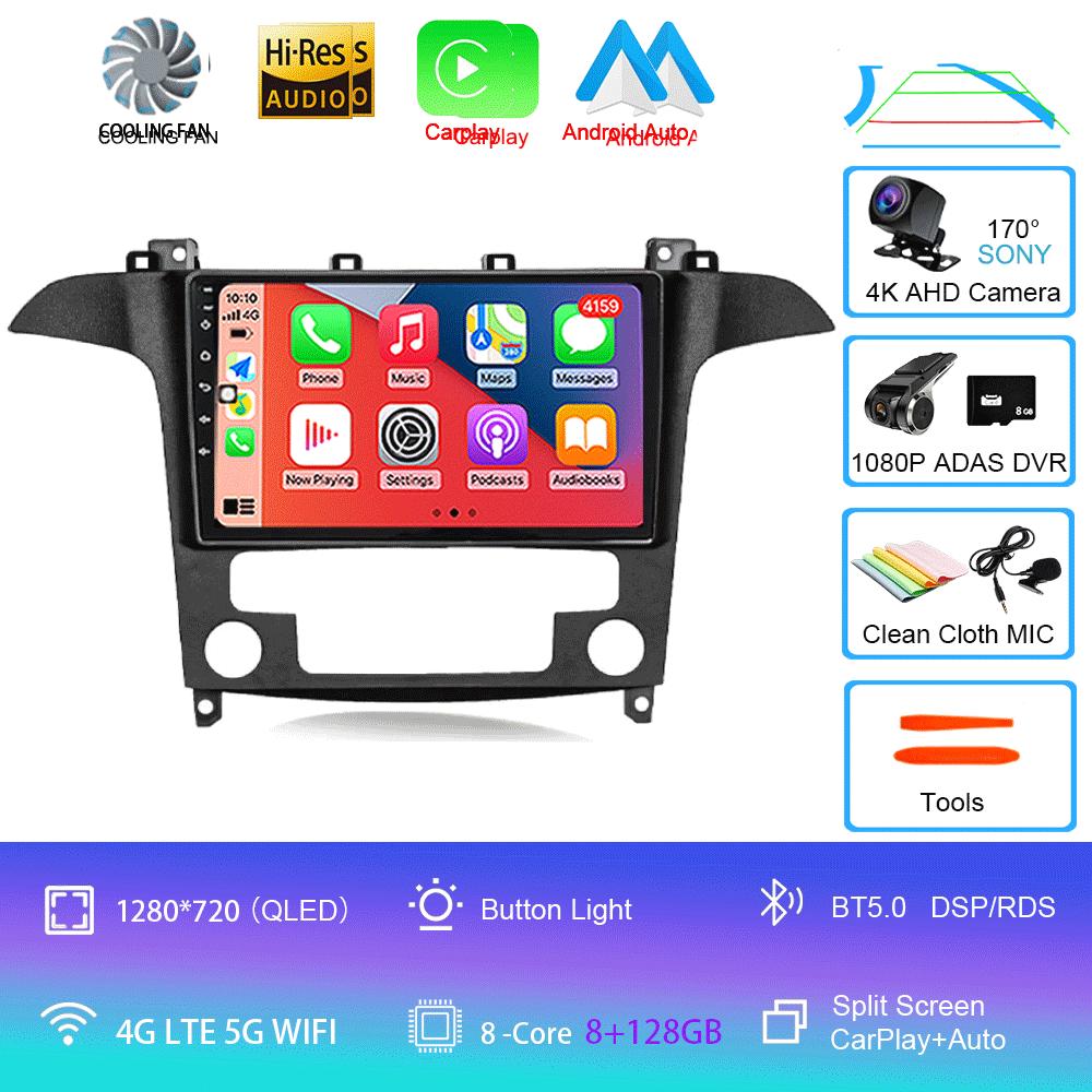 Android14 Video Player Carplay Auto For Ford S Max S-MAX 2007 2008 2009 2010 2011 - 2015 Multimedia Car Radio WIFI+4G DSP Stereo