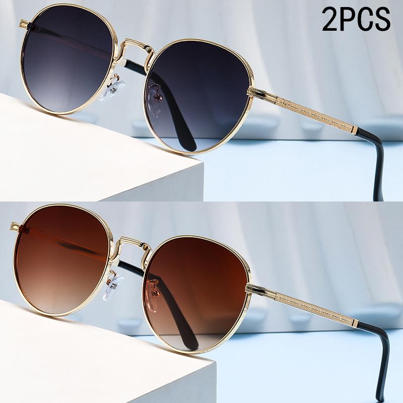 2PCS New Model Metal-framed Sunglasses, Trendy And Fashionable, With Oval Shape And Stylish Design.2403