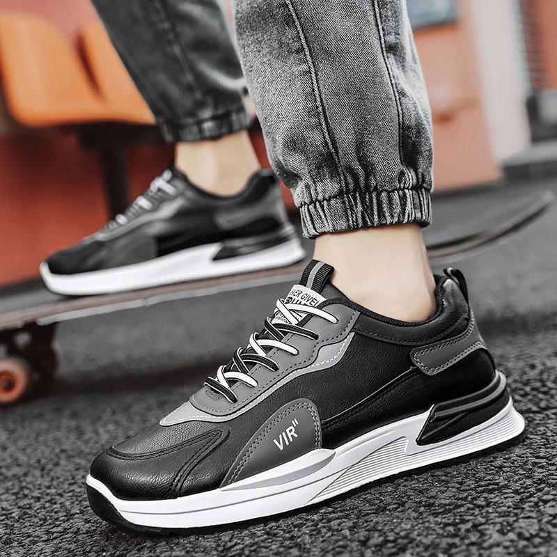 New Men's Sneakers Four Season Leather Breathable Casual Sport Shoes High Quality Trendy Anti-slip Lace Up Walking Running Shoes