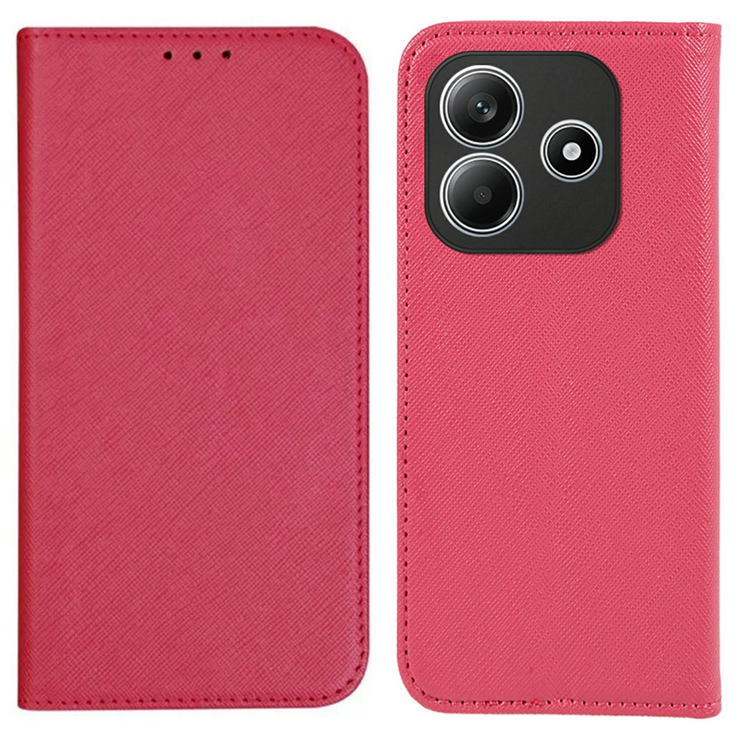 

For Xiaomi Redmi Note 14 5G Case Cross Texture Leather Phone Cover Hidden Magnetic Pink