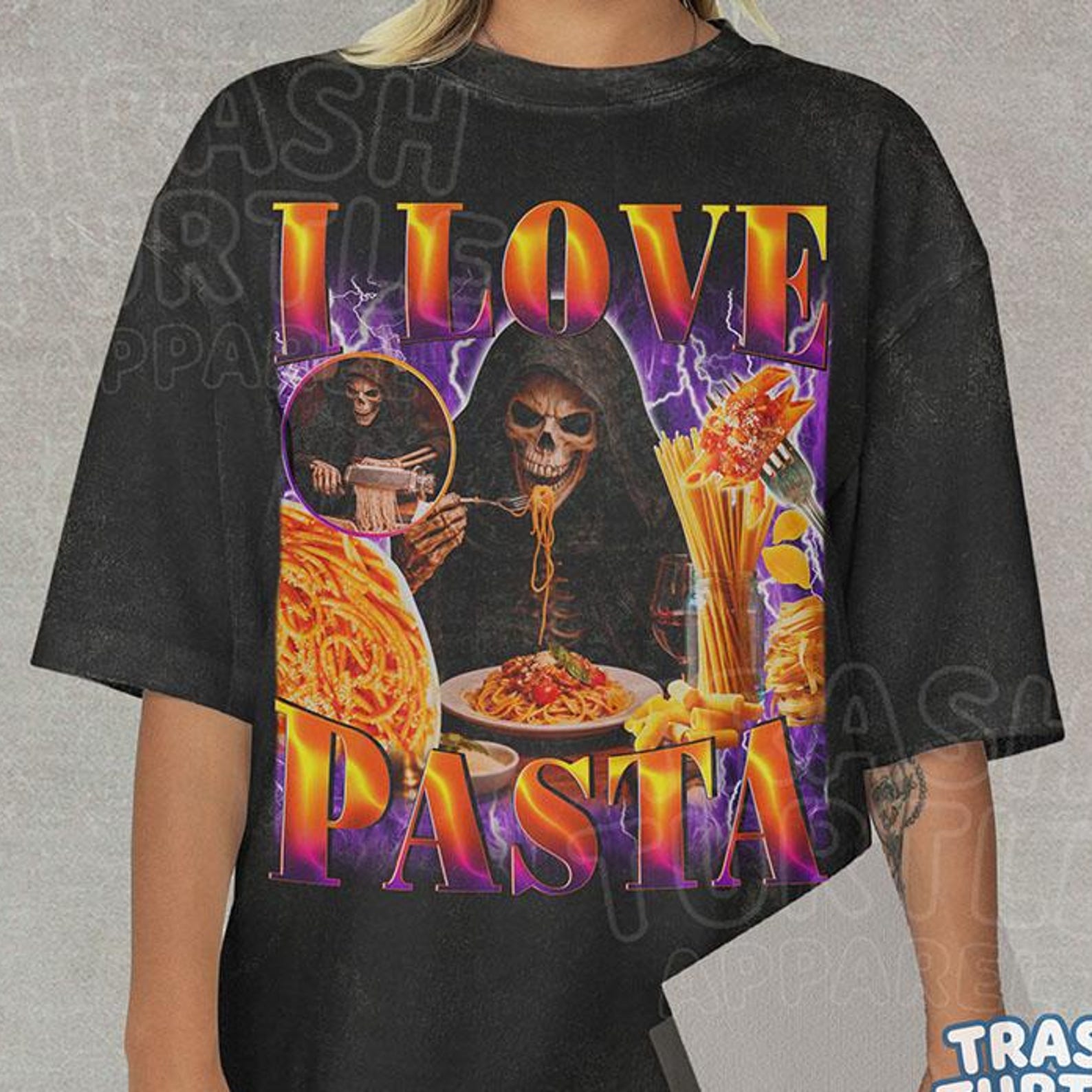 I Love Pasta Shirt, Funny Skeleton Tshirt, Meme Pasta Lover T-shirt, Bootleg T-shirt, Unisex Graphic 90s Tee 4XL