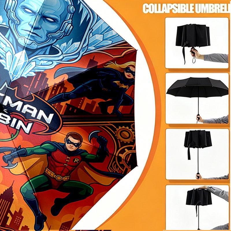 Custom Name Personalized Batman Print Umbrella, Auto Open Close, 8‑Rib Sturdy Frame, Commute Camping Hiking Use, Birthday Gift