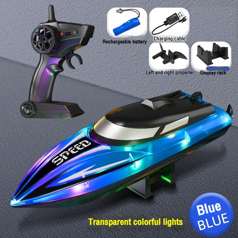 Rc Boat with Colorful Led Light Electric High-Speed Toy Waterproof Racing Remote Control Speedboat Competitive Toy Boy Kids Gift