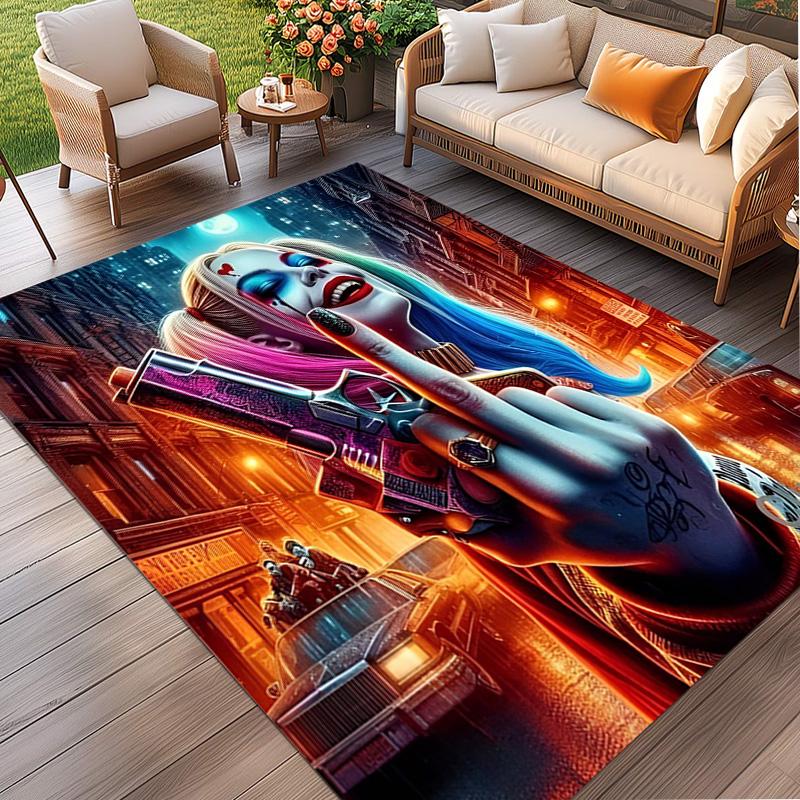 Harley Quinn Joker Print Rug, Washable Floor Carpet, For Entryway Dorm Laundry Room Office Study, Home Decor Birthday Christmas Gift