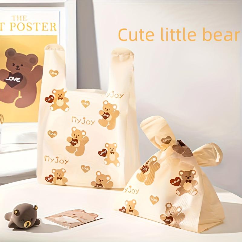 50pcs Teddy Bear Plastic Shopping Bags - Thick, Fashionable Gift Tote with Handles for Wedding, Birthday, Party Favors