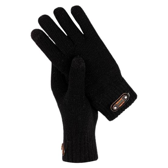 

1 Pair Faux Leather Logo 3D Jacquard Ribbed Cuffs Thickened Fleece Lining Men Gloves Autumn Winter Touch Screen Knitted Gloves чорний