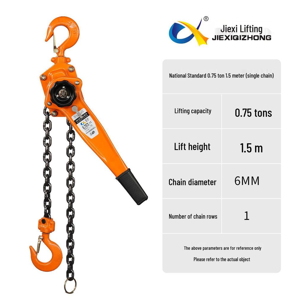 Jiexi Manual Hand Chain Hoist - Hand-Operated Lift: 0.75 To 3 Ton Capacity
