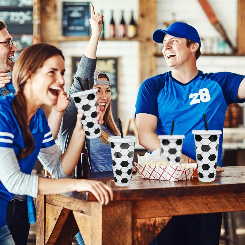 6Pcs Reusable Plastic Soccer Cups with Lid and Straw Kids Football Party Favors Gift Sports Themed Birthday Decoration Supplies