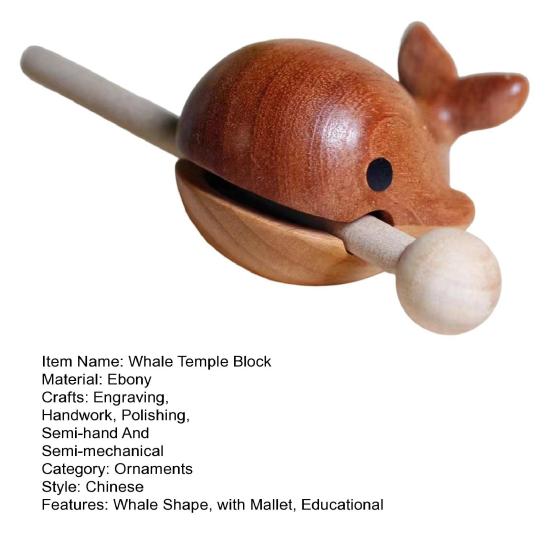 Whale Wooden Fish Toy With Mallet Stress Relief Animal Meditation Temple Block