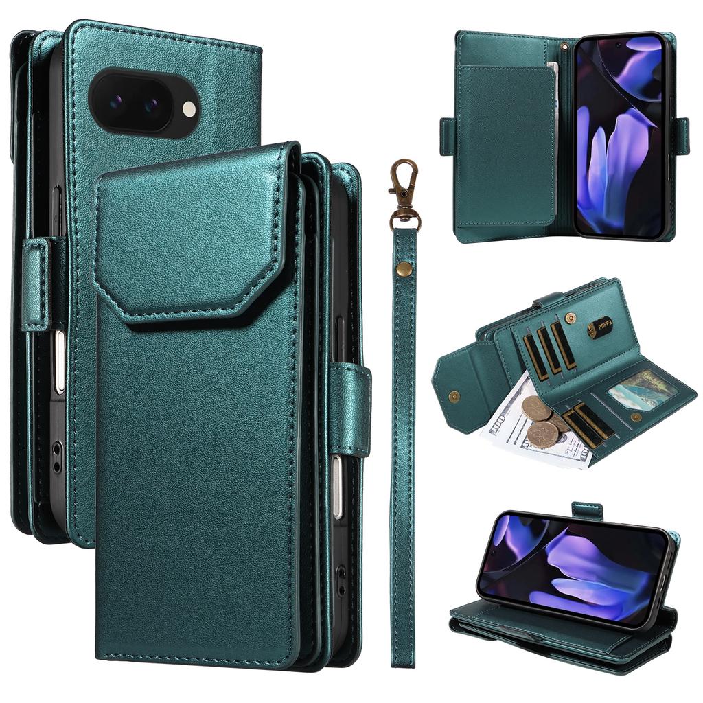 Husă pentru Google Pixel 9a cu Suport pentru Carduri Multiple și Curea, Husă Telefon din Piele PU cu Suport