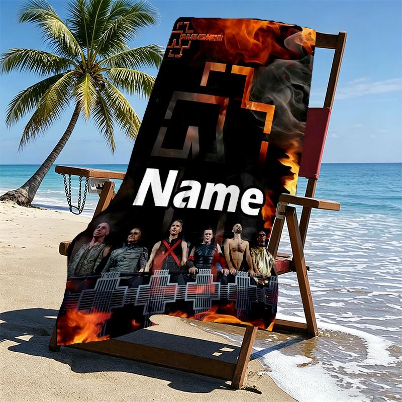 Custom Name Personalized Rammstein Print Beach Towel, for Trip Camping Beach Party Home Decor, Birthday Gift for Family & Friends