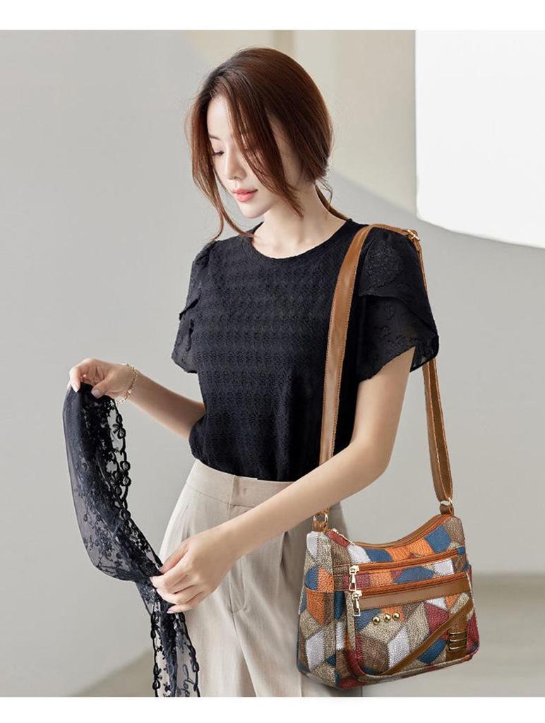 2024 Damska Wszechstronna Wielowarstwowa Torba na Ramię PU - Duża Pojemność Crossbody dla Mam