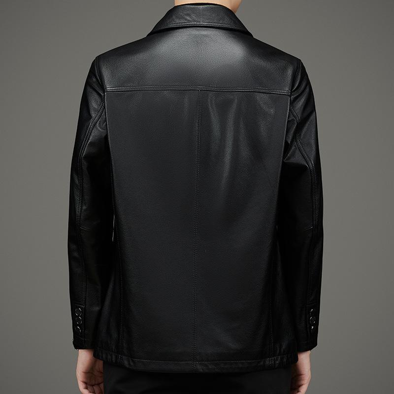 New Genuine Leather Jacket Men's Top Layer Cowhide Jacket Lapel Business Casual Men's Wear