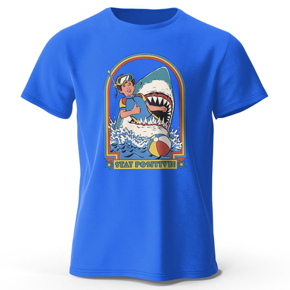 2025 Summer Men's Keep Front Shark Print Cotton Classic Vintage Crew Neck T-Shirt Casual Sports Loose Large Size Short Sleeve