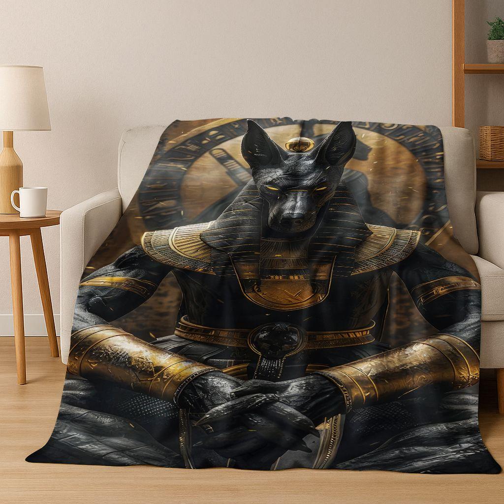 Ancient Egyptian Gods Dead Anubis Pharaoh Tutankhamun Mask Flannel Blanket,Cozy Soft Throw Blanket for Home Bedroom Bed Sofa Kid