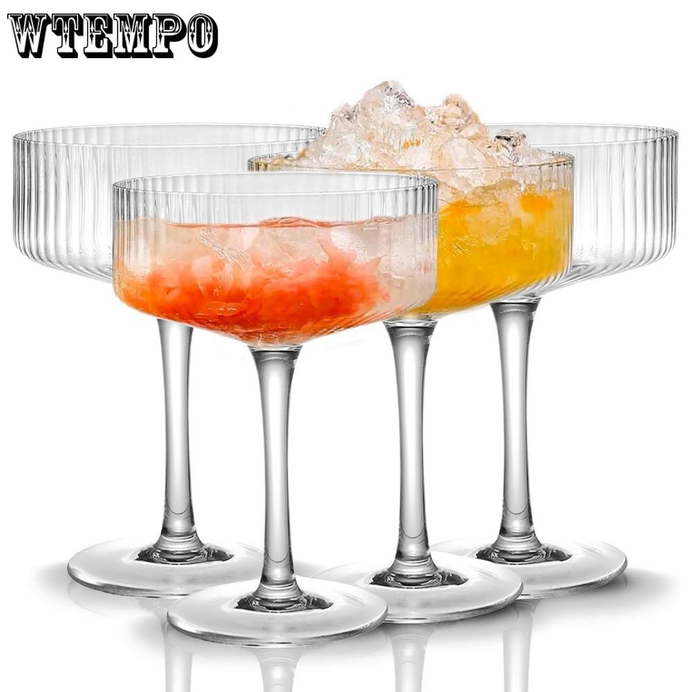 4ks Akrylové Vintage Art Deco Nerozbitné Sklenice Kupé na Martini Víno Šampaňské a Koktejlové Sklenice Plastové Žebrované Sklenice 11,5oz
