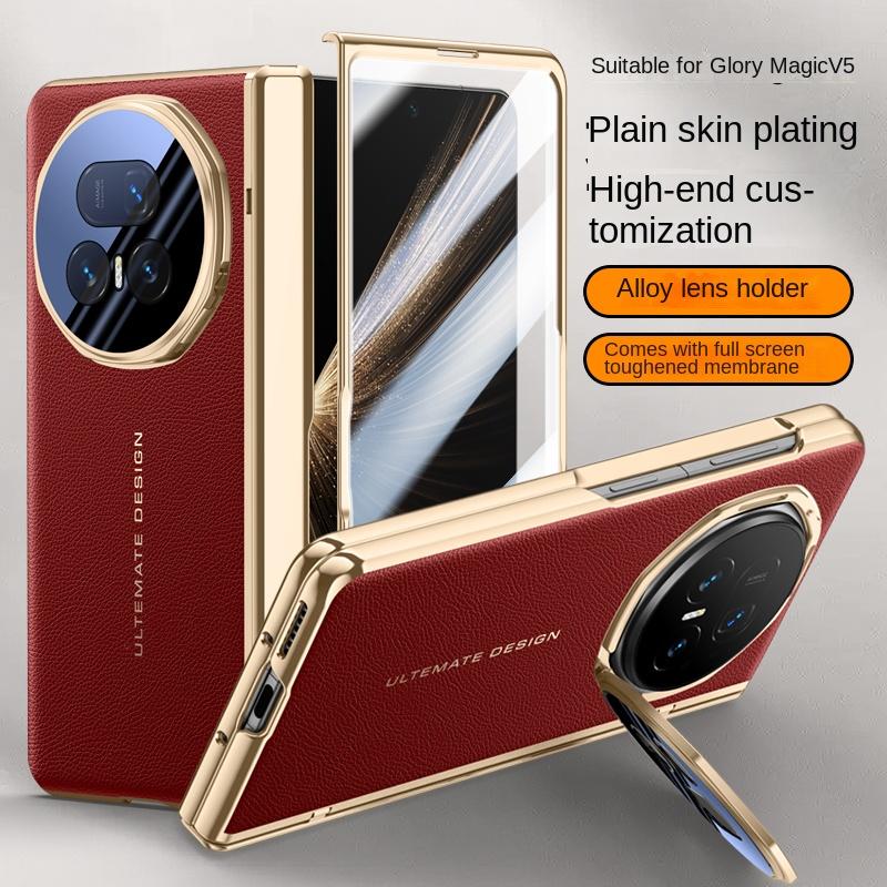 Custodia per Huawei Honor Magic V5 in Lusso PU Pelle Supporto per Lenti Cover Posteriore Protettiva per Magic V5 Guscio Completo con Cerniera a Molla