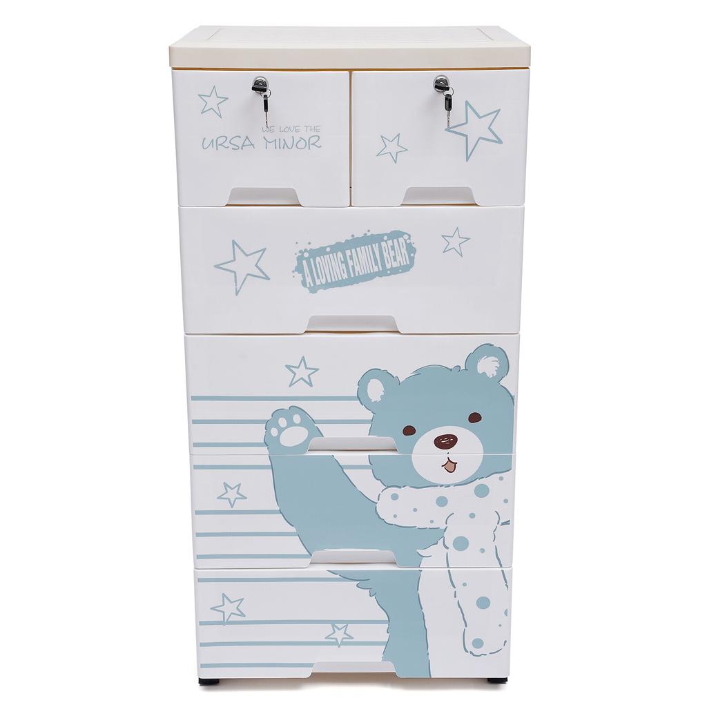 5 Tier Plastic Storage Cabinet for Kids Bedroom Nursery Dresser Organizer 6 Drawers Lockable Wheels Polar Bear
