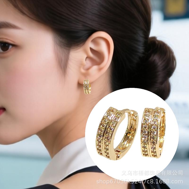 Elegant High-End Zircon Earrings: Copper-Plated Cross Design, Light Luxury Style Copper with Zircon